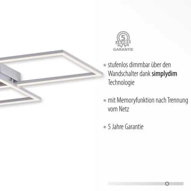 LED Deckenleuchte, stahlfaben, inkl. Dimmfunktion, Memory Funktion, modern