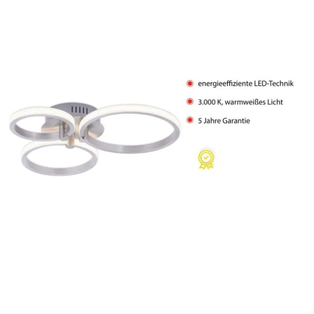 LED Deckenleuchte, stahlfarben, 3 Lichtringe, modern, rund, design