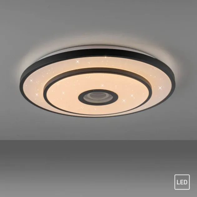 LED Deckenleuchte TURANUS, schwarz, rund, D 50 cm, Sternenhimmel