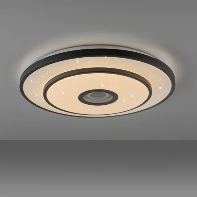 LED Deckenleuchte TURANUS, schwarz, rund, D 50 cm, Sternenhimmel