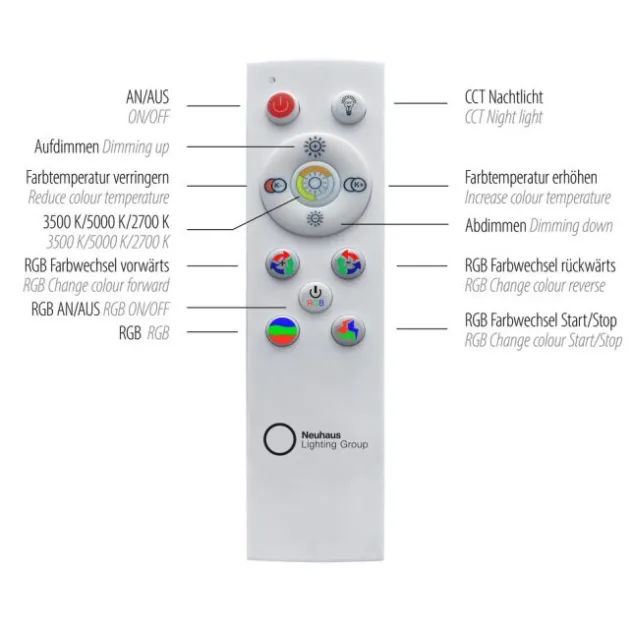 LED-Deckenleuchte, weiß, CCT, RGB, Fernbedienung, dimmbar