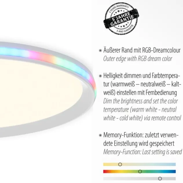 LED-Deckenleuchte, weiß, CCT, RGB, Fernbedienung, dimmbar
