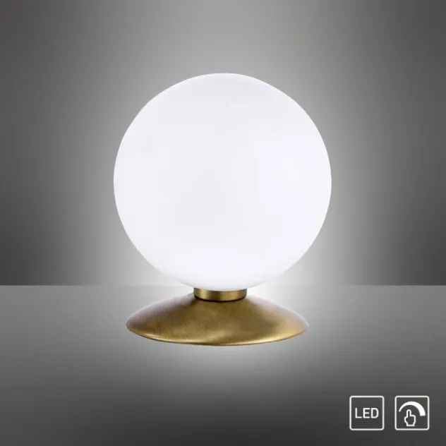 LED-Kugelleuchte, altmessing warmweiß, Touchdimmer, blendfrei, Opalglas