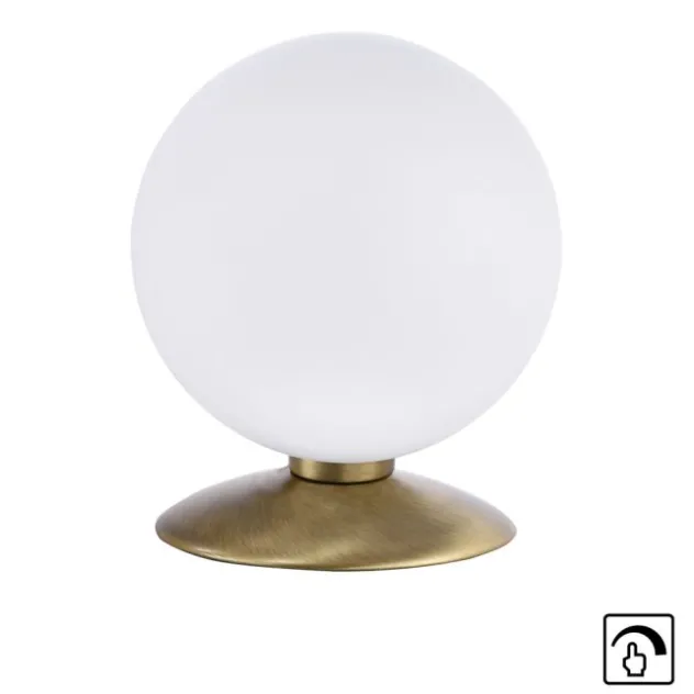LED-Kugelleuchte, altmessing warmweiß, Touchdimmer, blendfrei, Opalglas