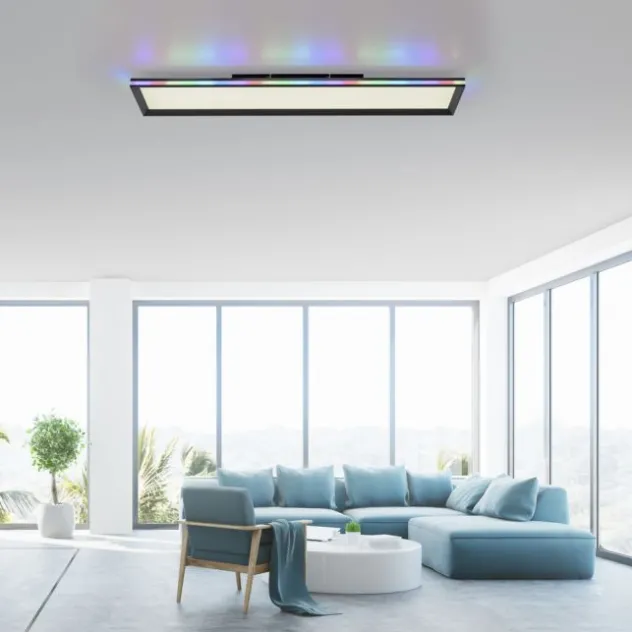 LED Panel, Deckenleuchte, flach,dimmbar, schwarz, mit RGB Laufbandumrandung