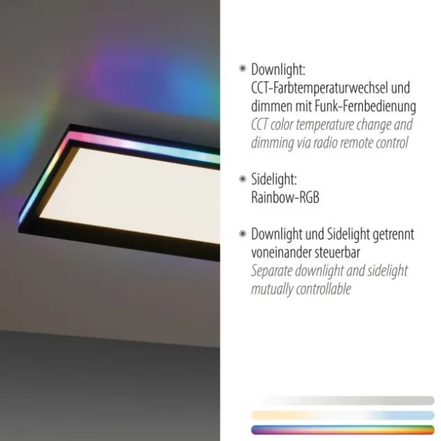 LED Panel, Deckenleuchte, flach,dimmbar, schwarz, mit RGB Laufbandumrandung