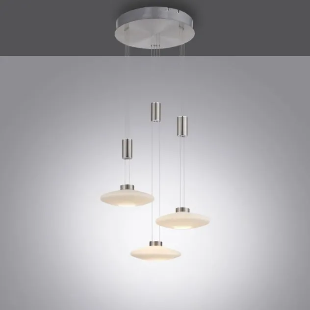 LED Pendellampe 3 flammig rund silber farbig dimmbar höhenverstellbar