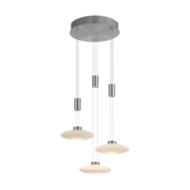 LED Pendellampe 3 flammig rund silber farbig dimmbar höhenverstellbar