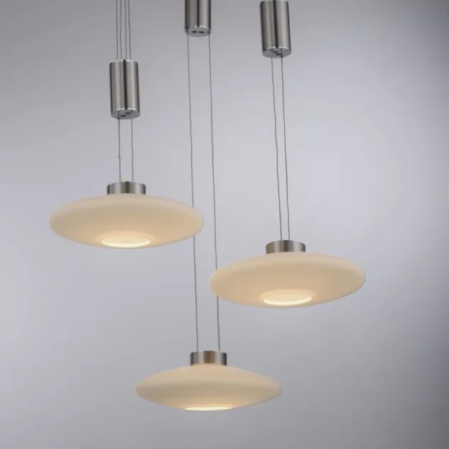 LED Pendellampe 3 flammig rund silber farbig dimmbar höhenverstellbar