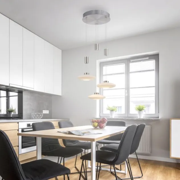 LED Pendellampe 3 flammig rund silber farbig dimmbar höhenverstellbar