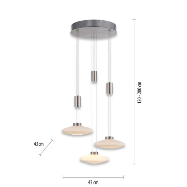 LED Pendellampe 3 flammig rund silber farbig dimmbar höhenverstellbar