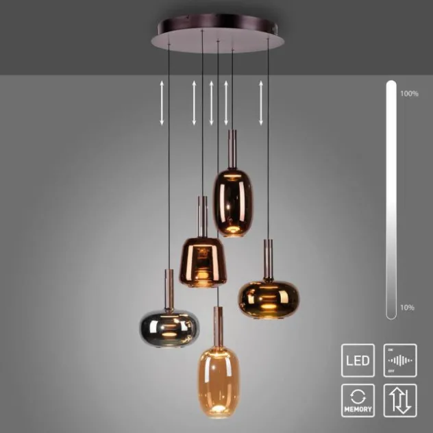 LED Pendelleuchte 5 flammig höhenverstellbar per Lift dimmbar Memoryfunktion