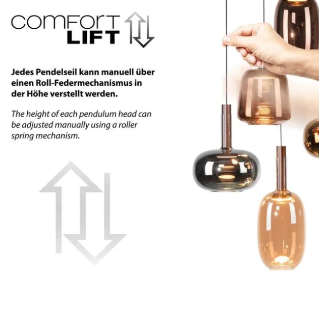 LED Pendelleuchte 5 flammig höhenverstellbar per Lift dimmbar Memoryfunktion