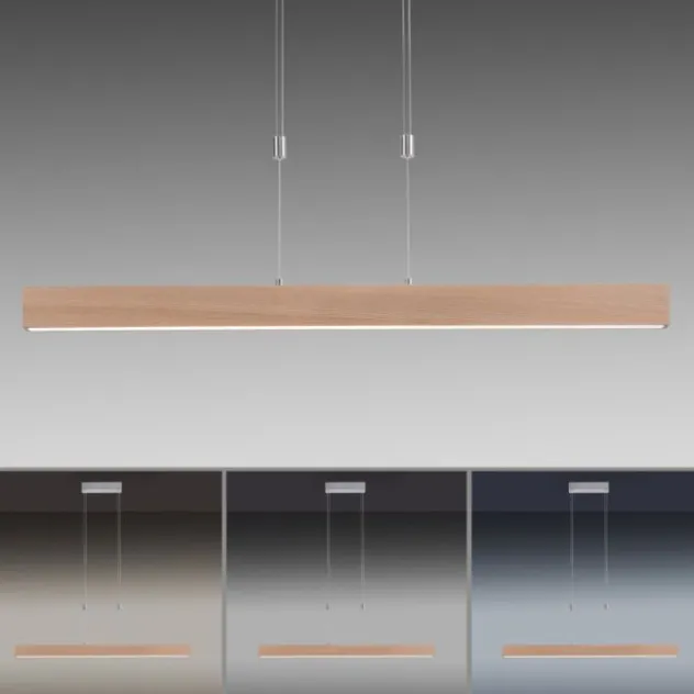LED-Pendelleuchte, Holzdekor, höhenverstellbar, CCT-Farbmanagement, dimmbar