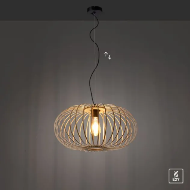 LED Pendelleuchte Naturholz 1 flammig ellipsenförmig Hängelampe