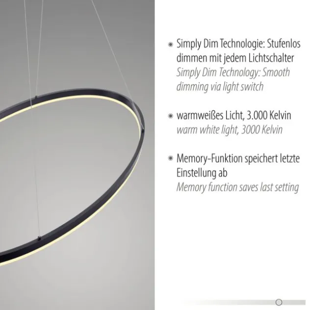 LED Pendelleuchte oval 56x56 anthrazit dimmbar Memoryfunktion