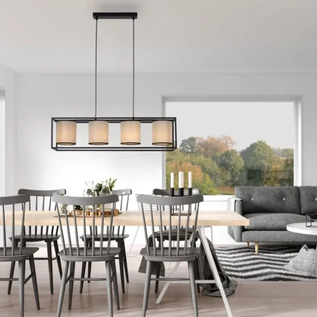 LED Pendelleuchte Stoffschirme 4 flammig schwarz schlichtes Design