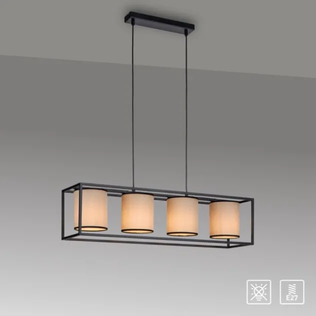 LED Pendelleuchte Stoffschirme 4 flammig schwarz schlichtes Design