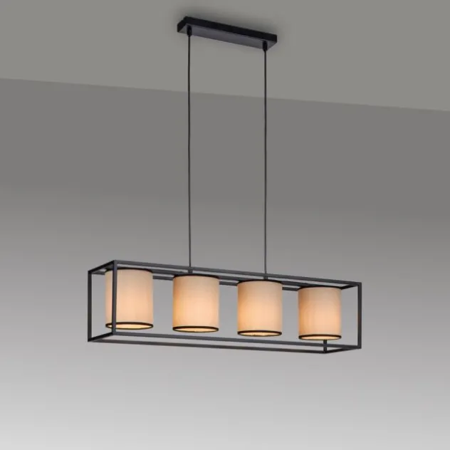 LED Pendelleuchte Stoffschirme 4 flammig schwarz schlichtes Design