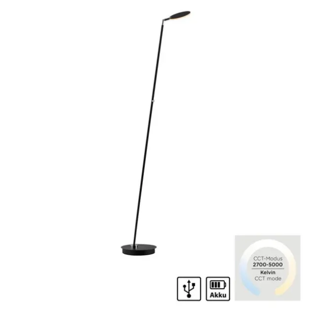 LED Stehleuchte AKKU BENTE, schwarz, Akkuleuchte, aufladbar, dimmbar,