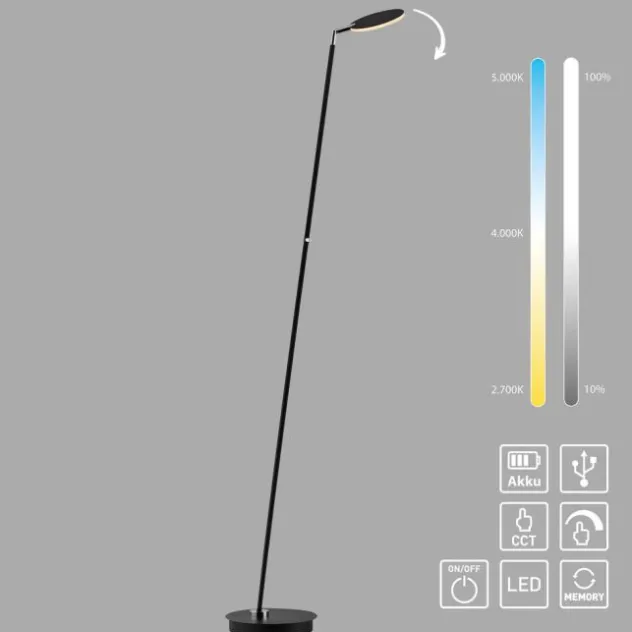 LED Stehleuchte AKKU BENTE, schwarz, Akkuleuchte, aufladbar, dimmbar,