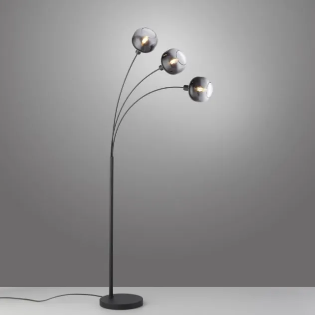 LED Stehleuchte 3 flammig schwarz Rauchglas modern schwenkbar