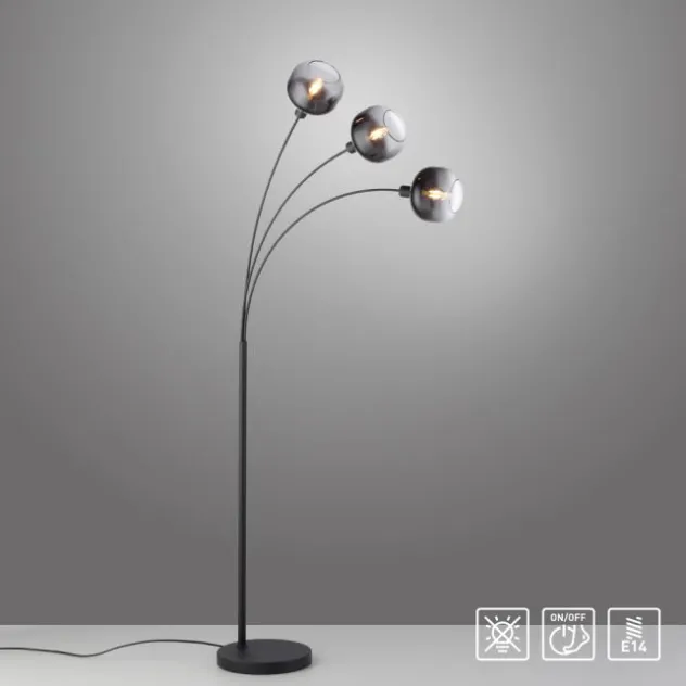 LED Stehleuchte 3 flammig schwarz Rauchglas modern schwenkbar
