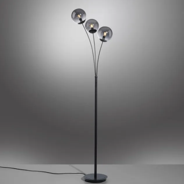 LED Stehleuchte 3 flammig schwarz dekoratives Design Lichtspiel gebogen