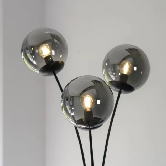 LED Stehleuchte 3 flammig schwarz dekoratives Design Lichtspiel gebogen