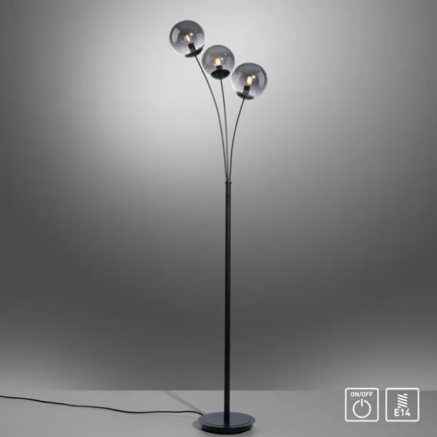 LED Stehleuchte 3 flammig schwarz dekoratives Design Lichtspiel gebogen