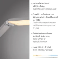LED Stehleuchte SAMSKY, silber, dimmbar, höhenverstellbar, Farbtemperatursteuerung