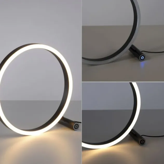 LED Tischlampe anthrazit rund Ø30cm Touchdimmer Switchmo warmweiß Licht