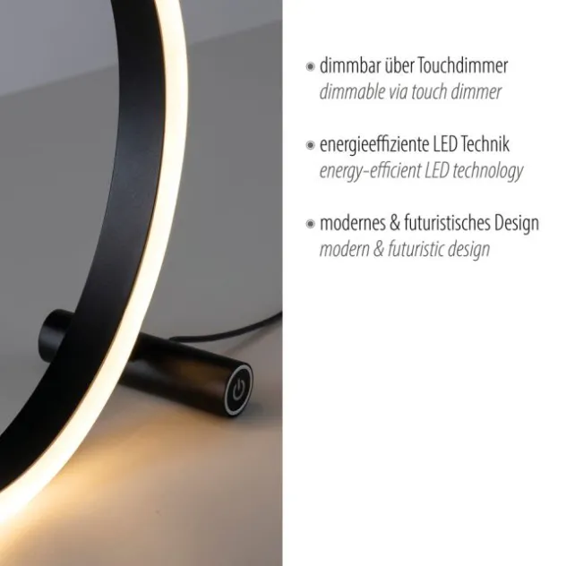 LED Tischlampe anthrazit rund Ø30cm Touchdimmer Switchmo warmweiß Licht