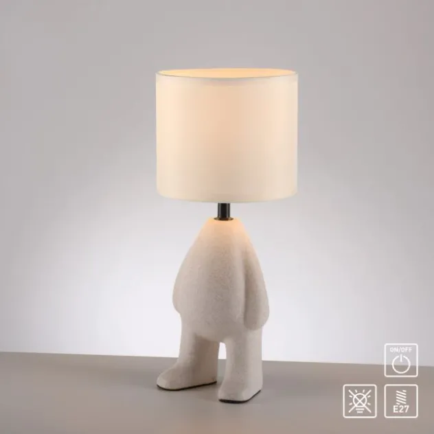 LED Tischleuchte beige Männchen stehend Stoffschirm mit Schnurschalter