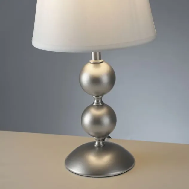 LED Tischleuchte bronze creme weißer Stoffdschirm Schnurschalter