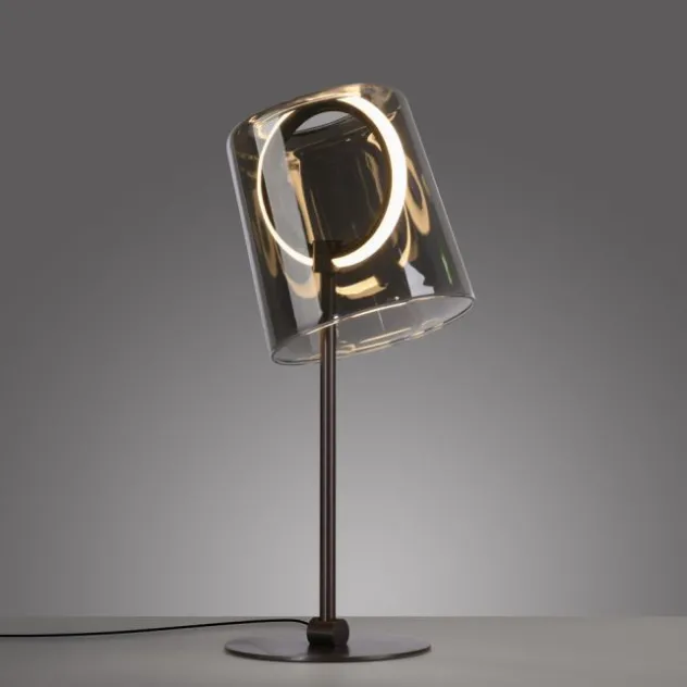 LED Tischleuchte Kaffee Farbe dimmbar per Schnurdimmer Rauchglas