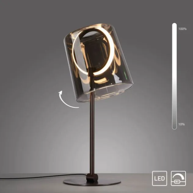 LED Tischleuchte Kaffee Farbe dimmbar per Schnurdimmer Rauchglas