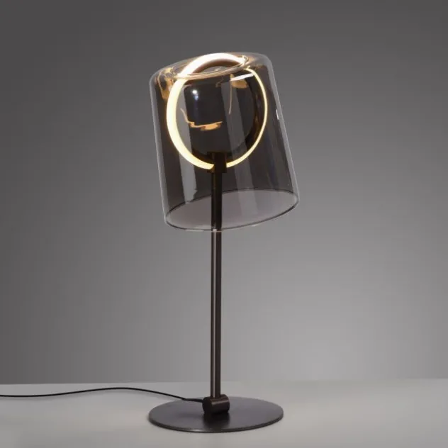 LED Tischleuchte Kaffee Farbe dimmbar per Schnurdimmer Rauchglas
