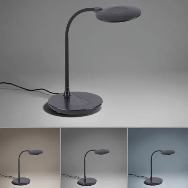 LED-Tischleuchte, schwarz, stufenlos Dimmbar, CCT, inkl. Ladestation für Smartphone