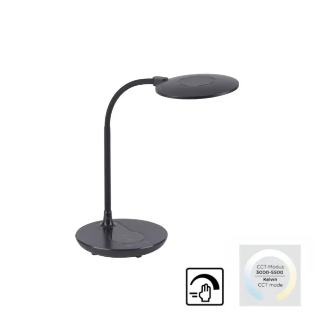 LED-Tischleuchte, schwarz, stufenlos Dimmbar, CCT, inkl. Ladestation für Smartphone