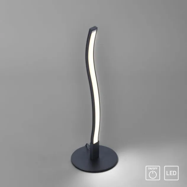 LED-Tischleuchte, schwarz, Wellenform, warmweiße Lichtfarbe, modern