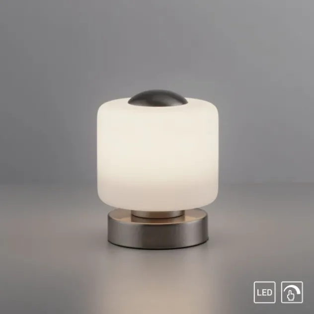 LED Tischleuchte silber farbig rund Touchdimmer zeitloses Design