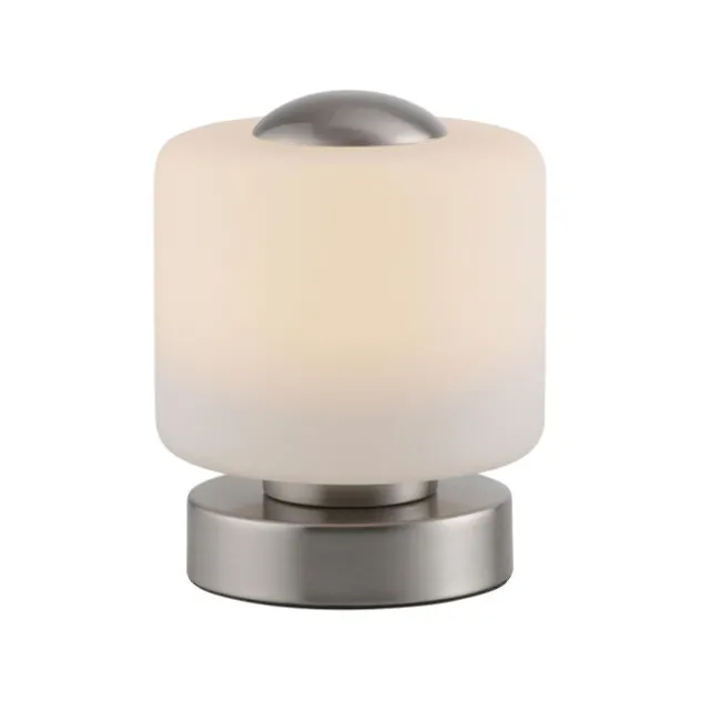 LED Tischleuchte silber farbig rund Touchdimmer zeitloses Design