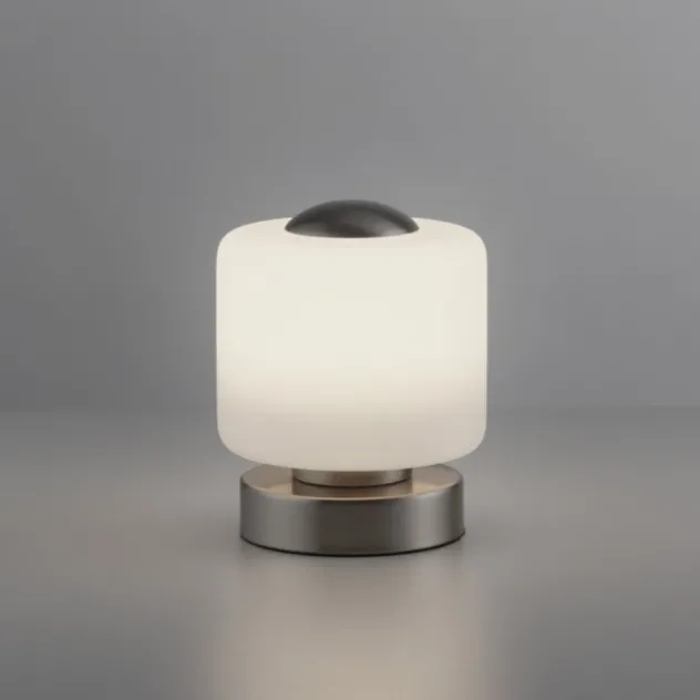 LED Tischleuchte silber farbig rund Touchdimmer zeitloses Design