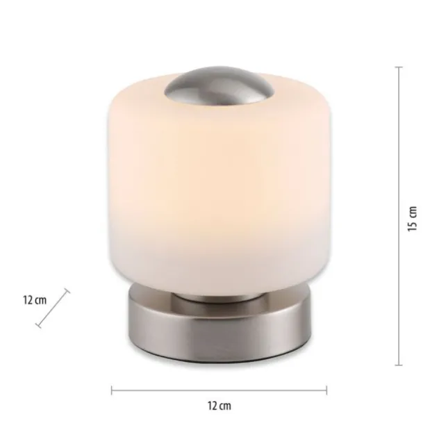 LED Tischleuchte silber farbig rund Touchdimmer zeitloses Design