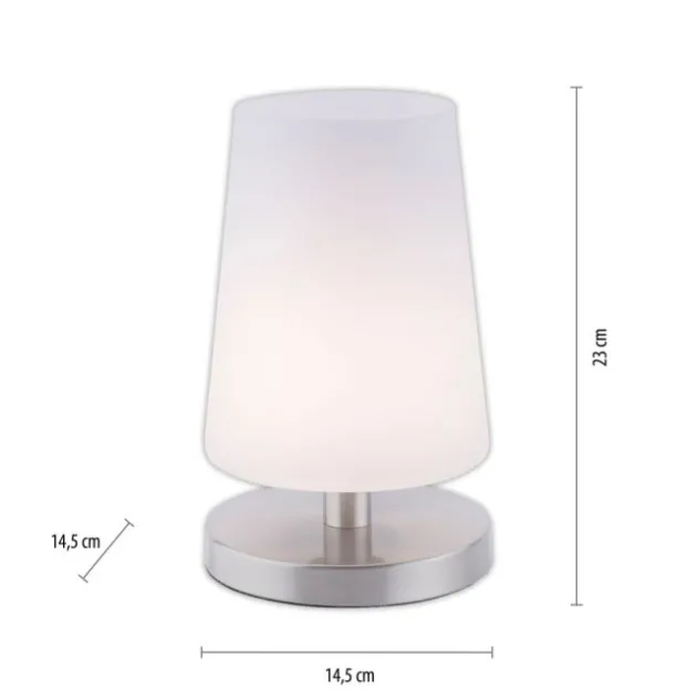 LED-Tischleuchte, weiß-stahl, mit dezentem Lampenschirm, inkl. Touchdimmer