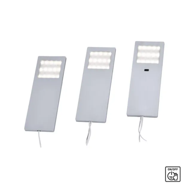 LED-Unterbauleuchten, 3er Set, Aluminium, warmweiße Lichtfarbe, modern