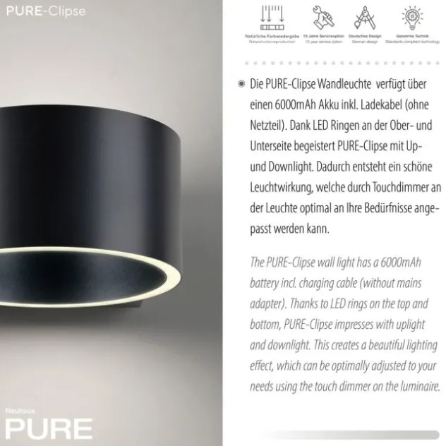 Neuhaus PURE® Akku Wandleuchte PURE Clipse mystic grey