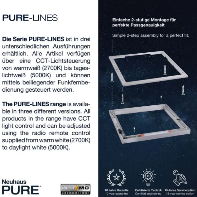 Neuhaus PURE® LED Deckenleuchte PURE Lines Square diamond (alu) 55x55cm dimmbar