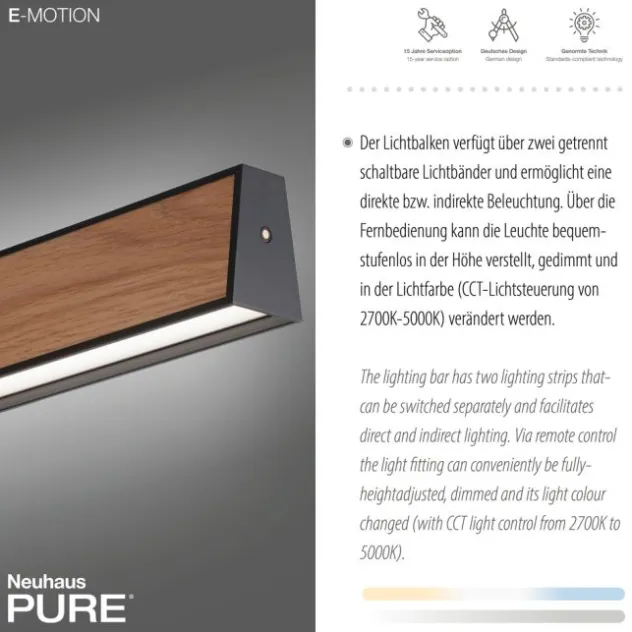 Neuhaus PURE® LED Pendelleuchte PURE E-Motion oak/black pearl